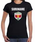 Suriname landen supporter t-shirt surinaamse vlag schild zwart dames