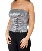 Zilveren glitter pailletten disco strapless topje shirt dames