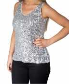 Zilveren glitter pailletten disco topje mouwloos shirt dames