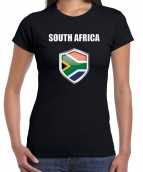 Zuid afrika landen supporter t-shirt zuid afrikaanse vlag schild zwart dames