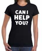 Zwart tekst-shirt can i help you bedrukking dames